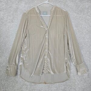 Maeve Womens Crushed Velvet Button Up‎ Blouse Beige Size 6 Romantic Boho